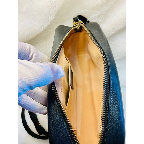 Gucci Small Marmont Crossbody Bag Chevron Leather Gold Chain Black Purse - Picture 9 of 16